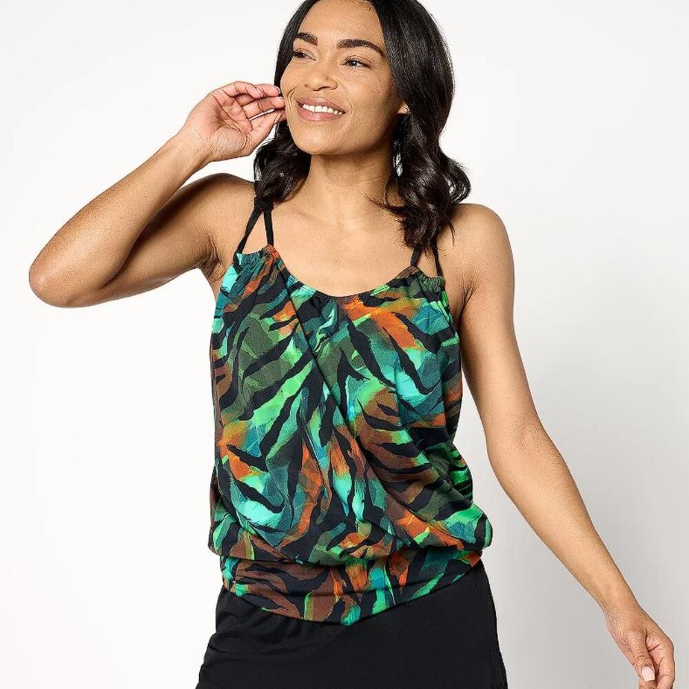 KIM GRAVEL X SWIMSUITS FOR ALL Women's Blouson Tankini Size 34W in Exotic Palms
